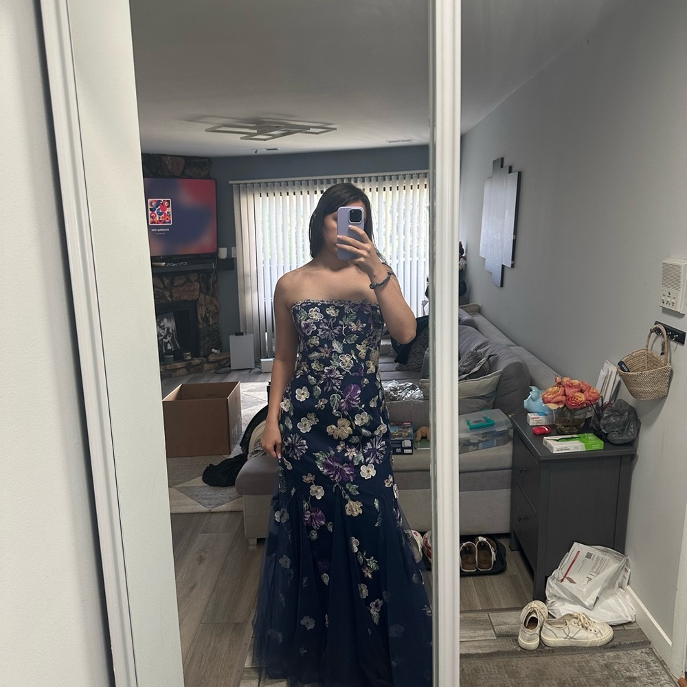 Marchesa Navy and Purple Strapless Gown